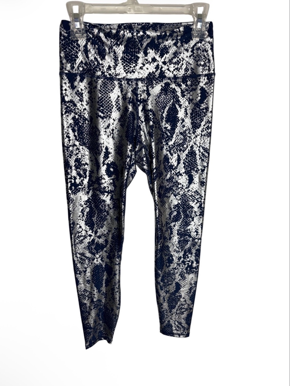 NWT snake print blue & metallic silver leggings size M